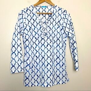 J. McLaughlin Navy and White 3/4 Top EUC M